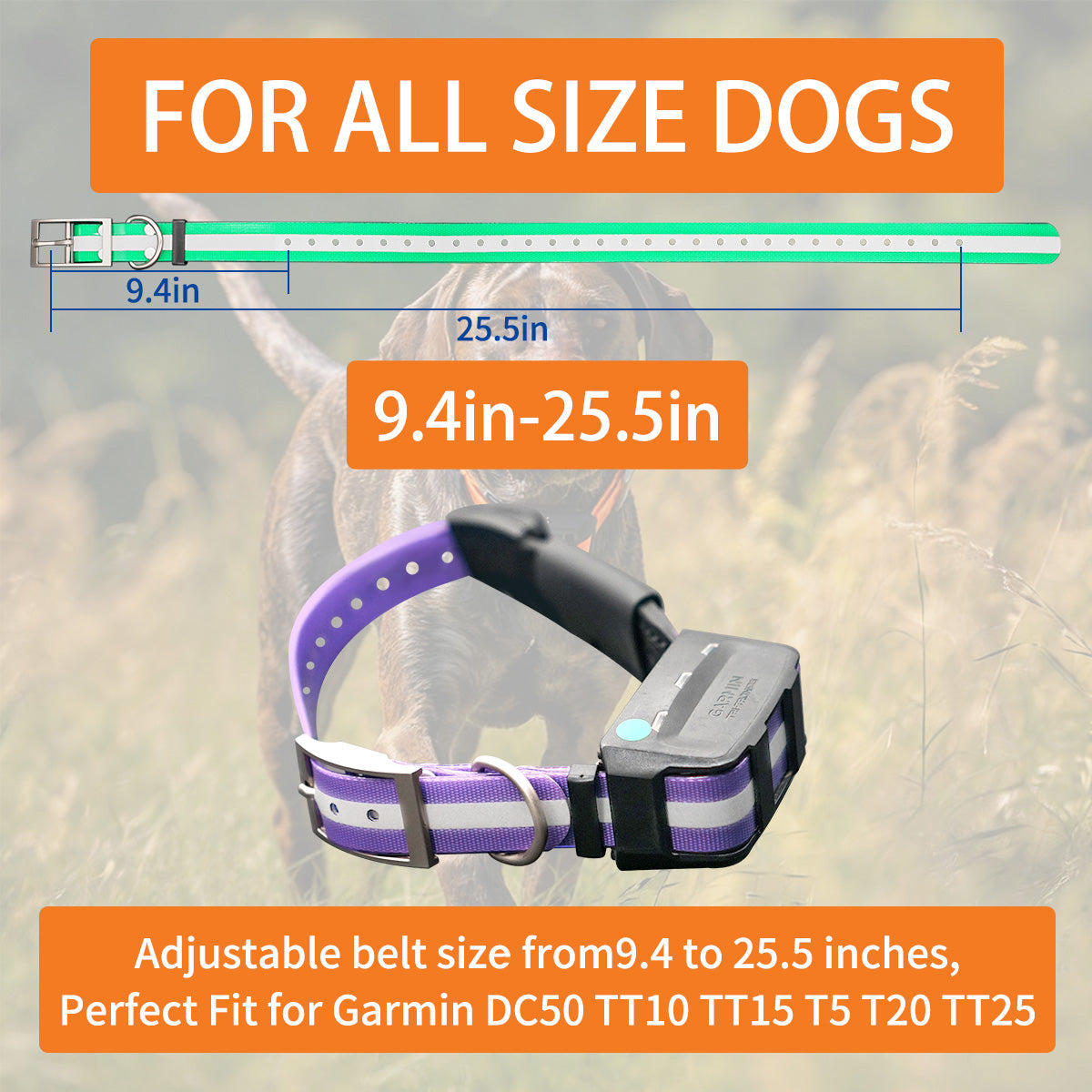 1" Reflective Collar Straps for Garmin DC50 TT10 TT15 T5 T20 TT25 GPS Collars