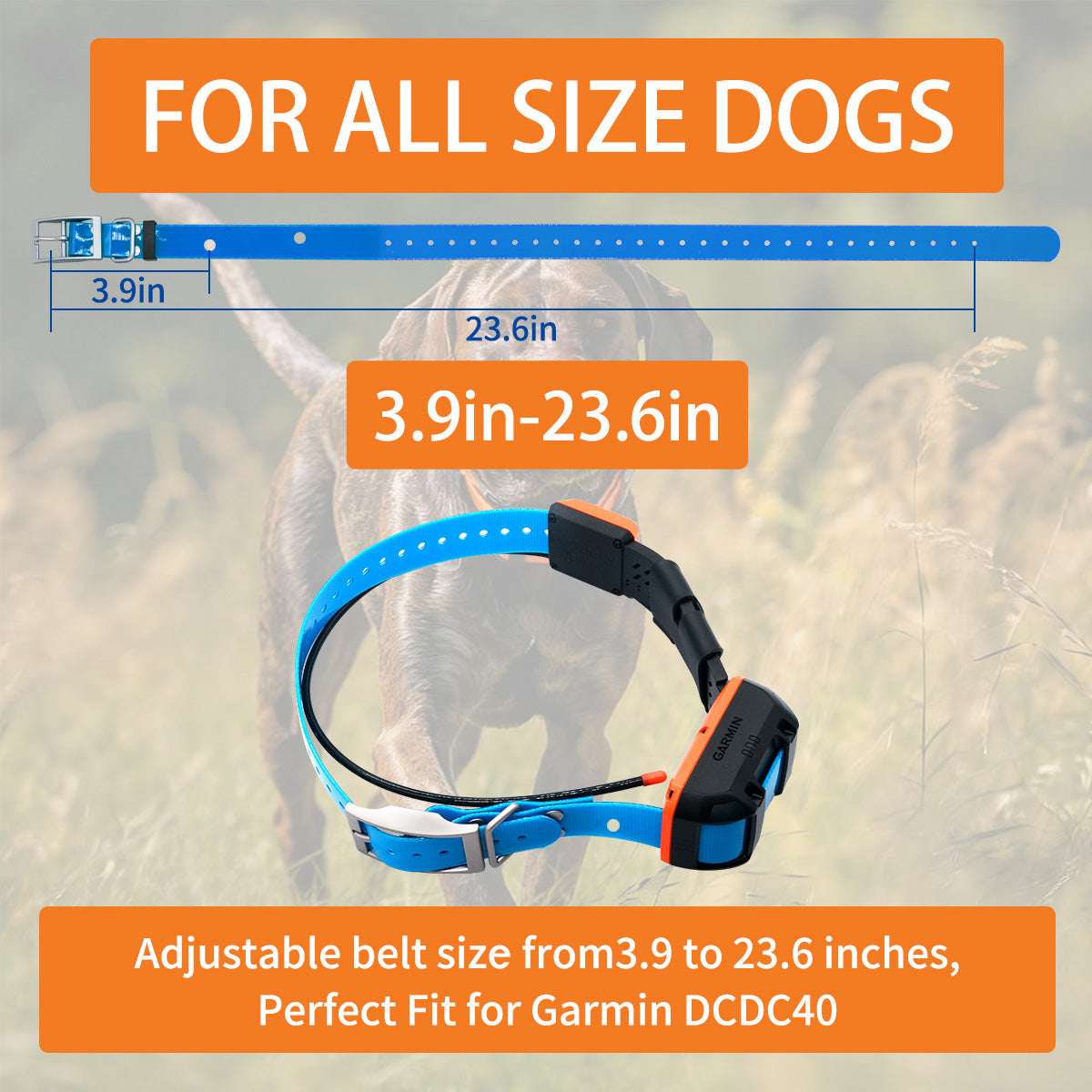 2Pcs Garmin DC40 Collar Strap Replacement Nylon Belt Orange Blue